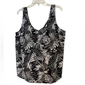 BLAIR Black and White Tropical Floral Print Tankini Swim Top Size 22W